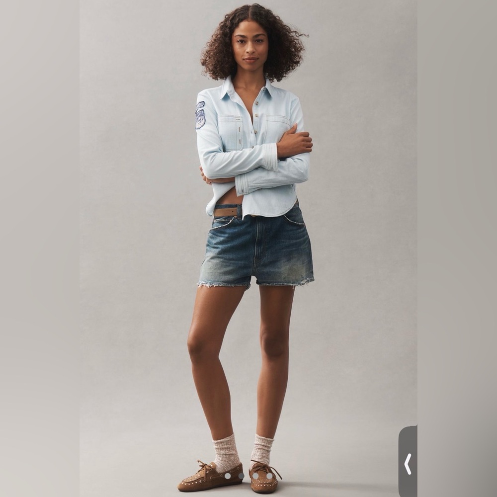 Anthropologie The Tabby Buttondown Patch Shirt by Pilcro, XXS NWT